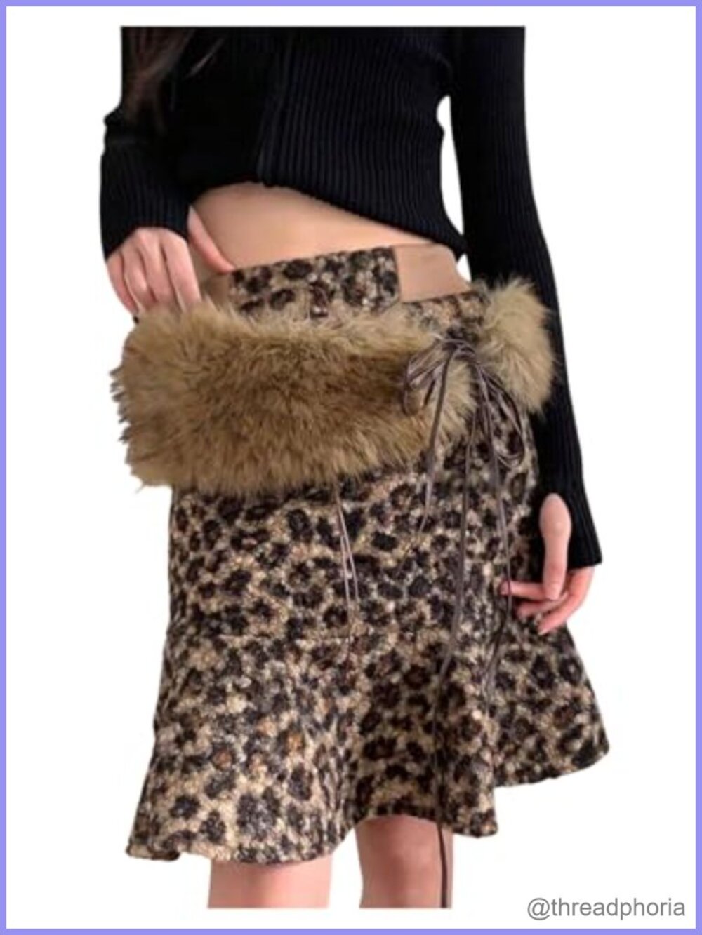 Faux Fur Tie Waist Belt PU Leather Wide Belt for Jeans Dresses